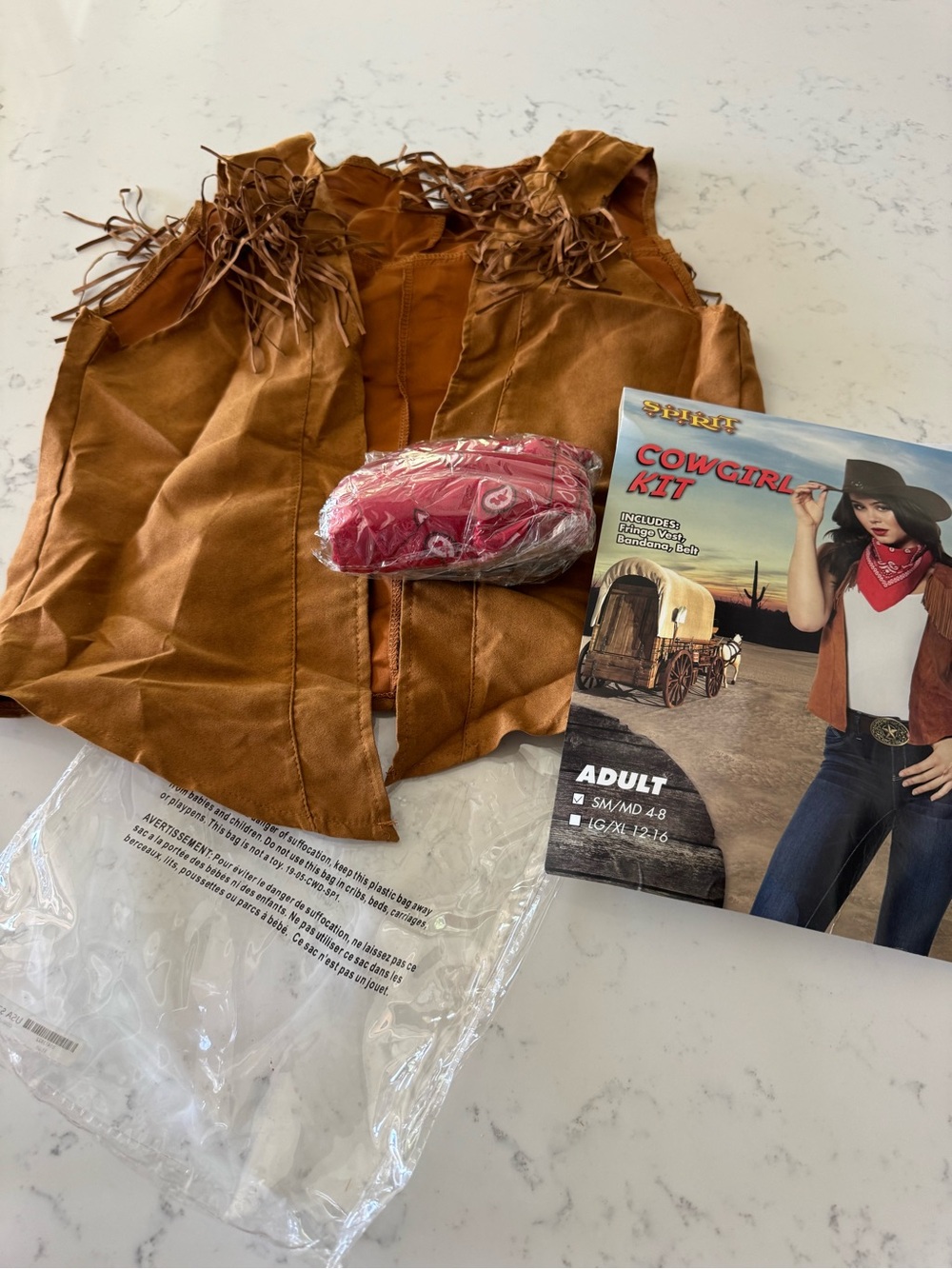 Spirit Halloween Cowgirl Costume Kit S/M 4-8 Western Fringe Vest Bandana Belt - Picture 3 of 8